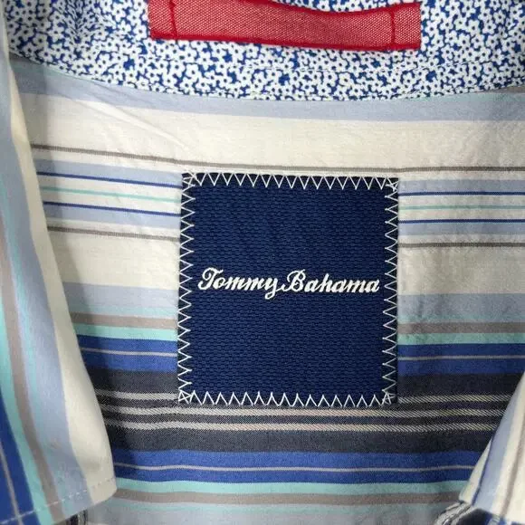 Tommy Bahama Shirt XL Blue Striped Silk Blend Casual Button Up Long Sleeve Men - Picture 3 of 11